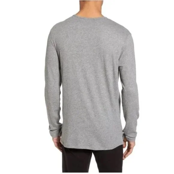 Vince Raw Edge Long Sleeve Henley T-Shirt in Gray L - Picture 2 of 15
